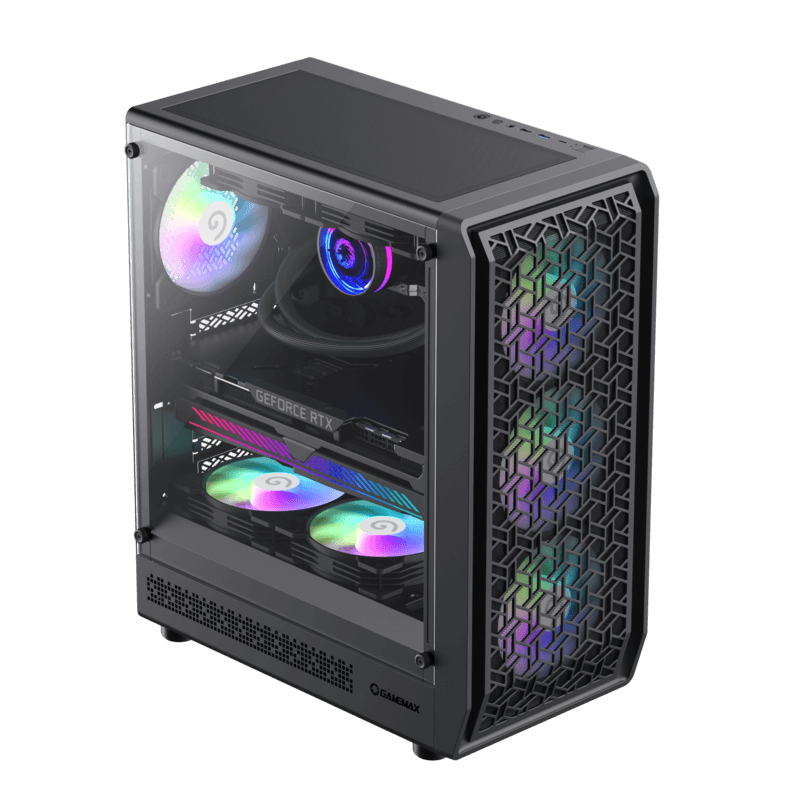 GAMEMAX Forge AB Black Tempered Glass USB3.0 and Type C Mid Tower 6 x ARGB Fans (Pre-Installed) ATX Gaming Case GAMEMAX Forge AB Black Tempered Glass USB3.0 and Type C Mid Tower 6 x ARGB Fans (Pre-Installed) ATX Gaming Case